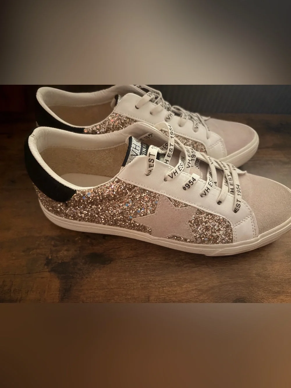 Vintage Havana Glitter Star Sneakers in Champagne and White - Picture 3 of 5